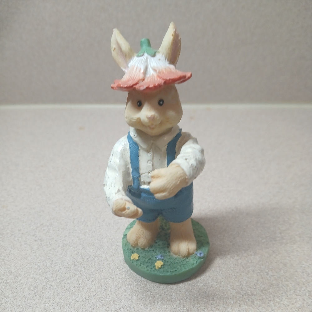 Whimsical Cream and Blue Rabbit Figurine